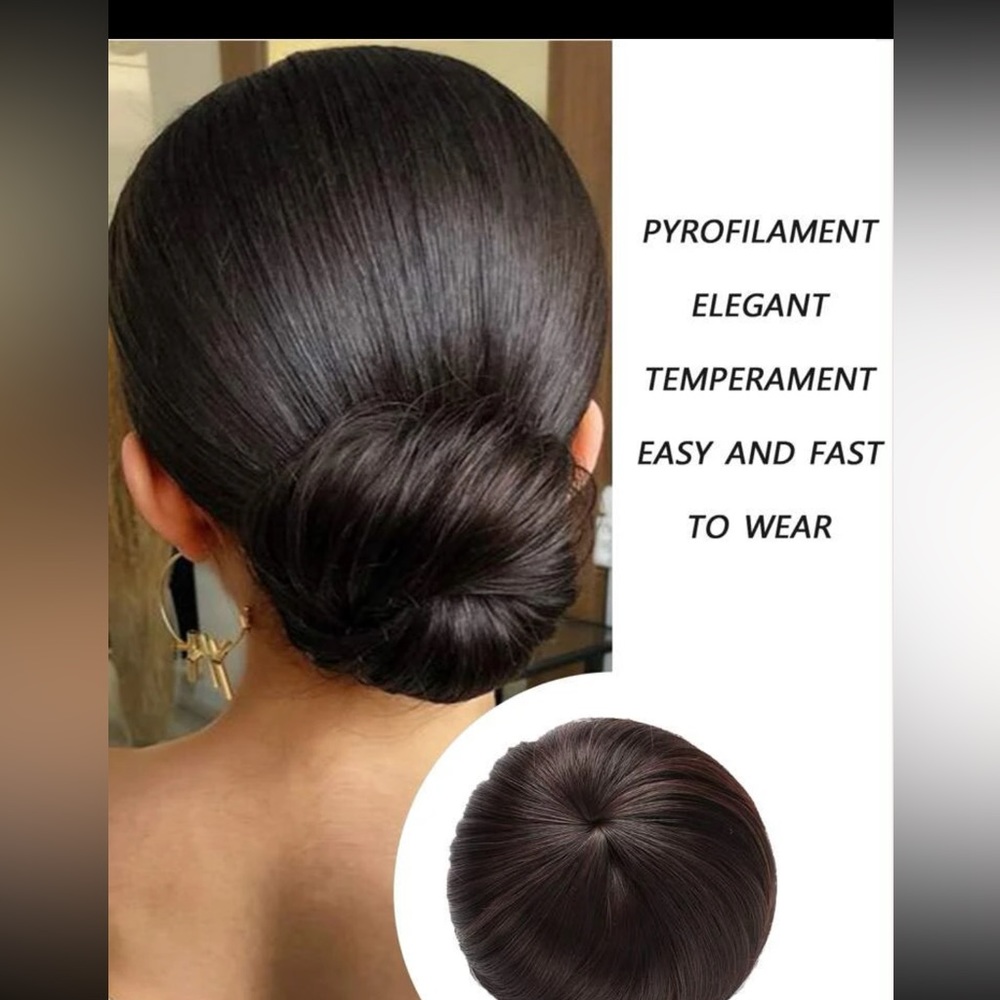 Synthetic Clip-on Hair Bun Elastic Band Straight Hair Black-brown Chignon